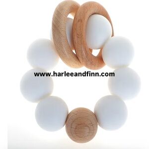 Silicone Bead Teething Bracelet - White and Tan Toy
